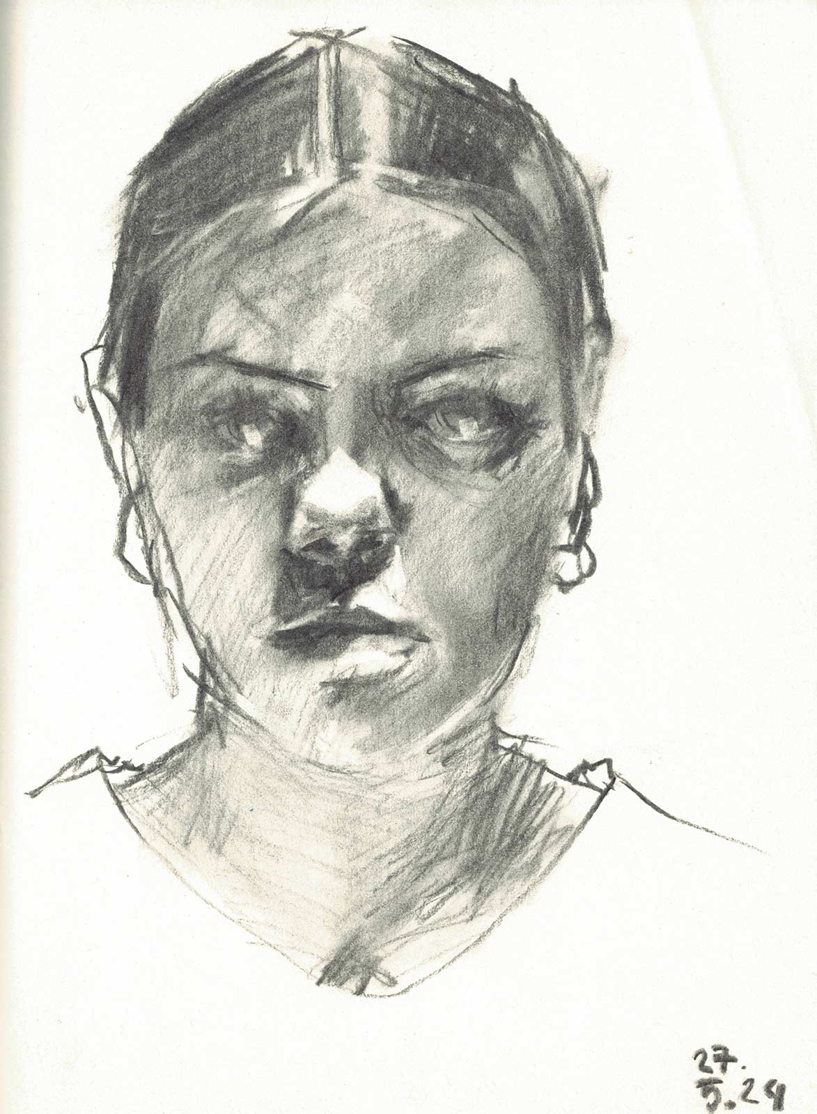 Self portrait - charcoal on paper - 17x23cm