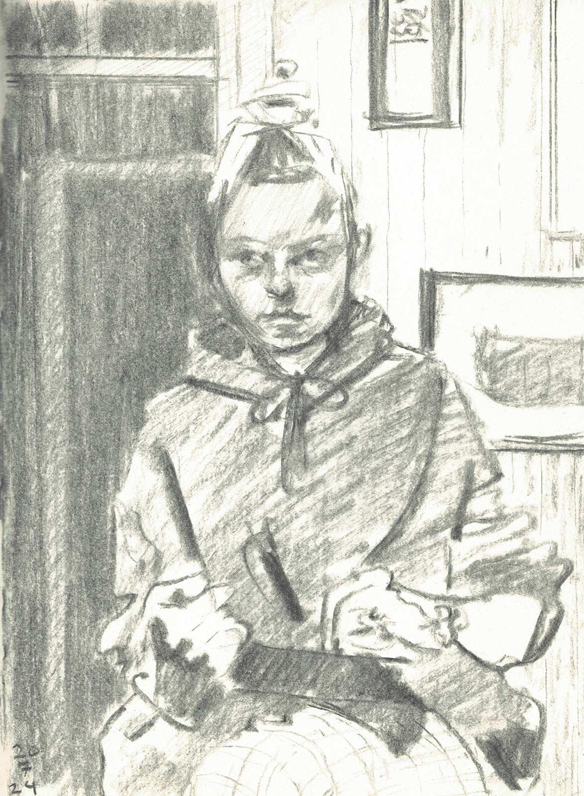 Sketch 2024 by Vera den Arend - handcrafted charcoal - 17x23cm