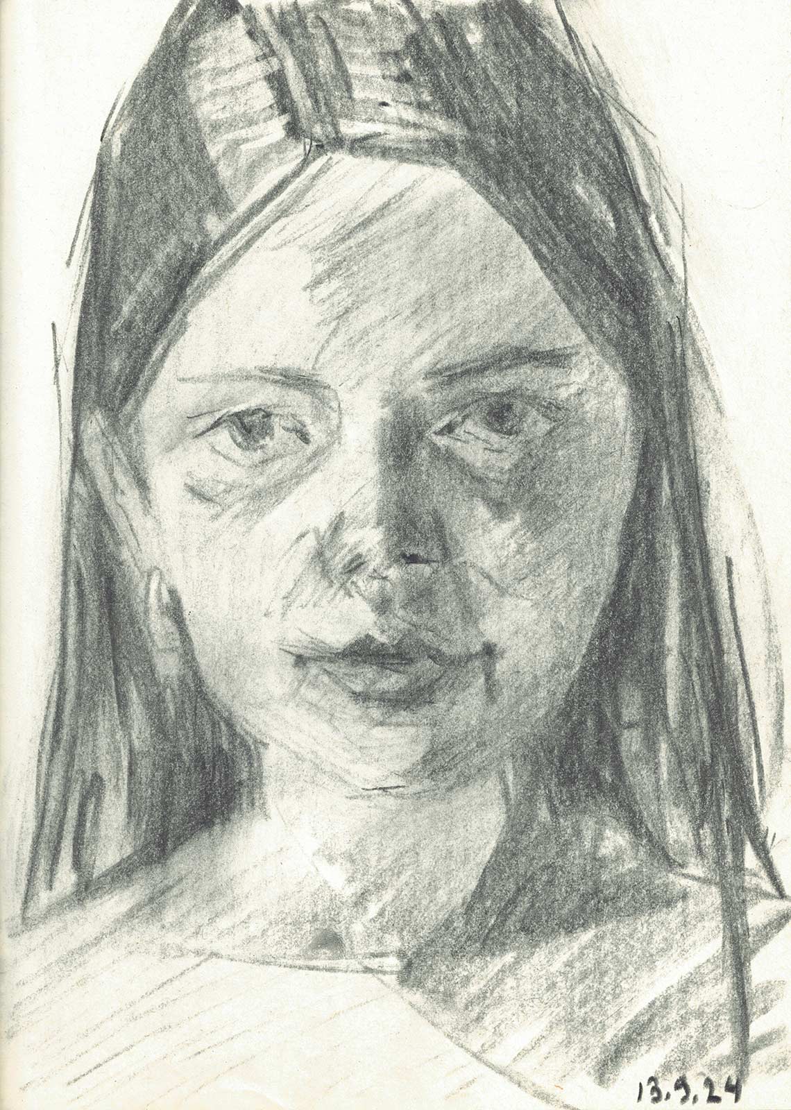 Sketch 2024 by Vera den Arend - handcrafted charcoal - 17x23cm